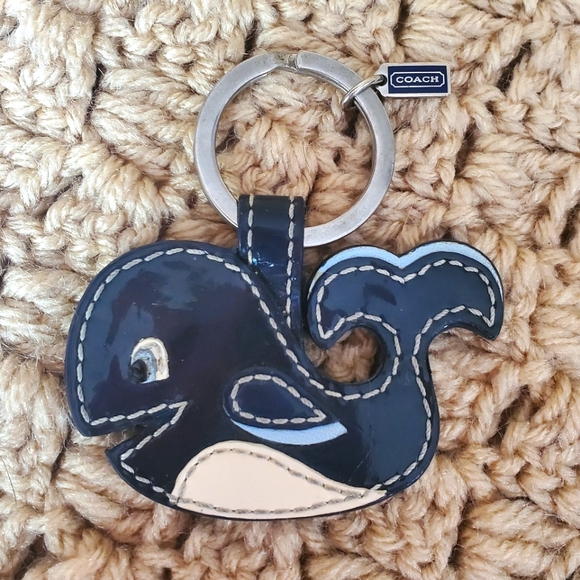 Coach Patent Leather Whale Keychain Blue - Picture 1 of 6